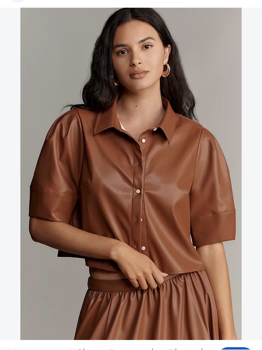 Anthropologie MAEVE
Lantern-Sleeve Faux Leather Blouse